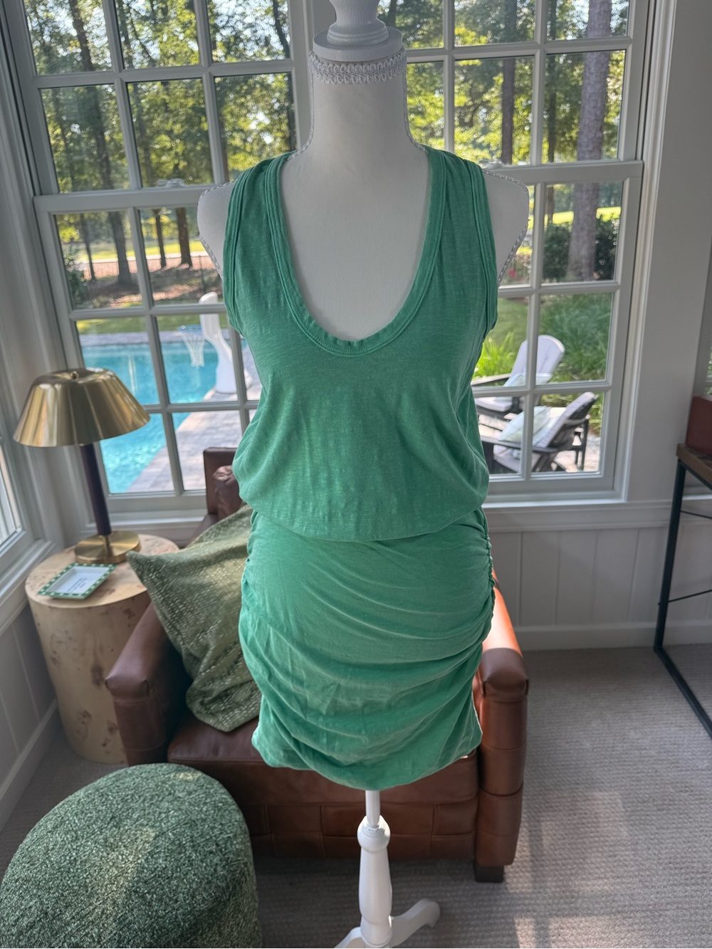 Sundry U Neck Ruched Mint Green Tank Dress